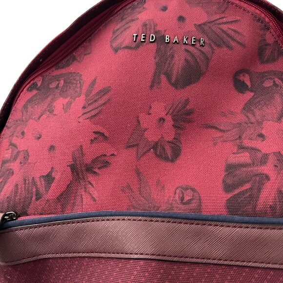 Ted Baker Burgundy Floral Leather Trim Inner Tablet Holder Tech Backpack OS main image 5